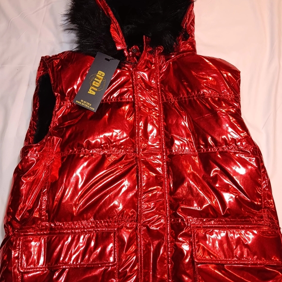 GIFTED LA VEST JACKET WITH HOOD RED WOMENS SMALL 100%POLYESTER - Picture 2 of 14